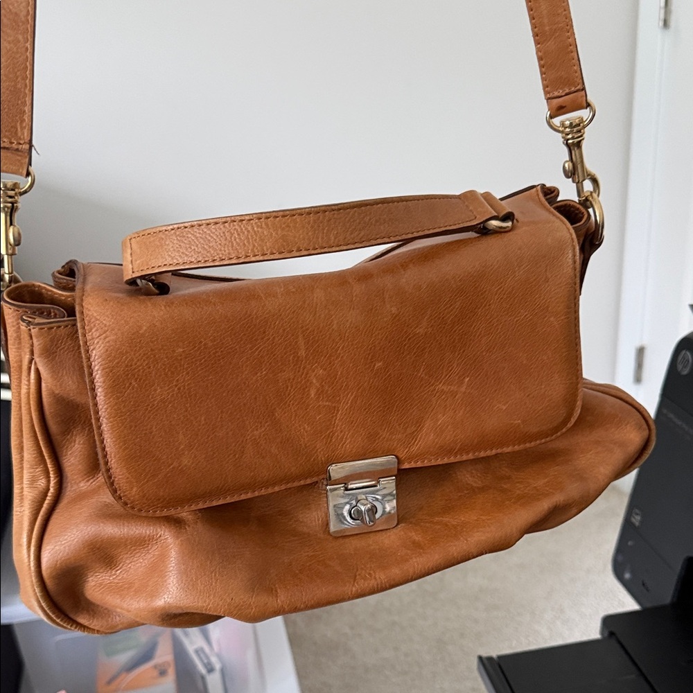 Massimo Dutti Tan Leather Shoulder Bag with Top Handle